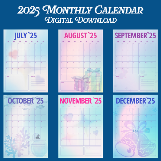2025 Printable Calendar | Monthly Planner 2025 | Wall Calendar PDF | Instant Download | 12 Month Calendar Wall Decor | Digital Download